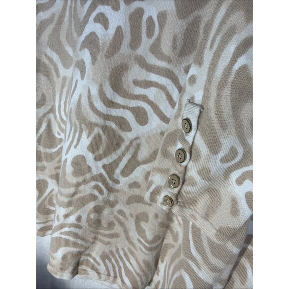 J. Mclaughlin Sweater Womens M Ivory Tan Animal Print Cotton Modal Pullover - Picture 3 of 8
